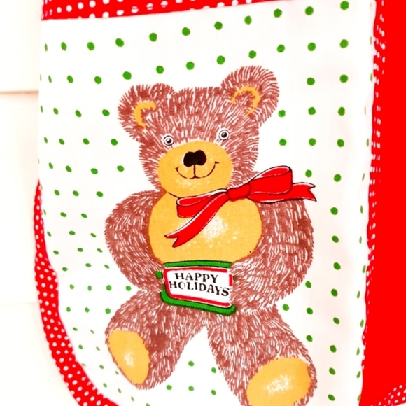 Vintage 80's Stella Olsen Red Christmas Holiday Kitchen 1/2 Apron - Picture 3 of 4